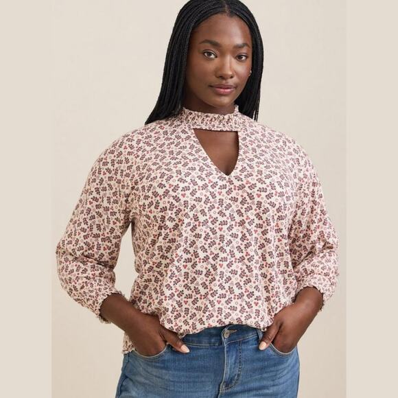 Torrid Textured Jersey Choker Neck Smocked Bottom Top 2X - Picture 1 of 9
